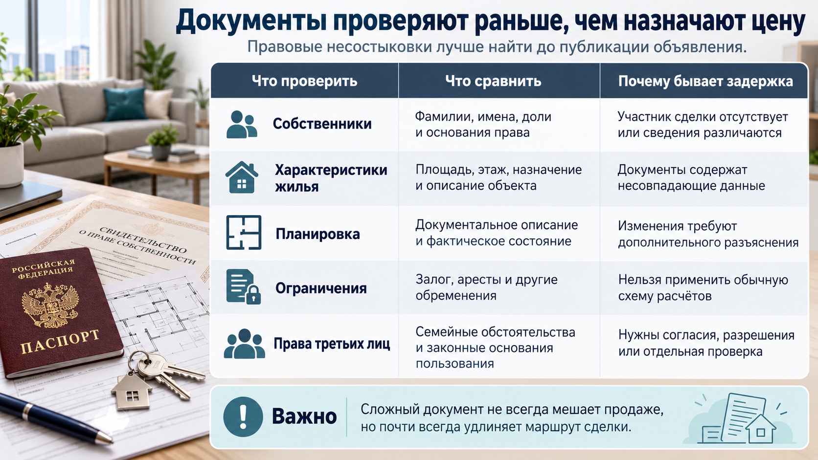 Проверка собственников, планировки, обременений и документов на квартиру.